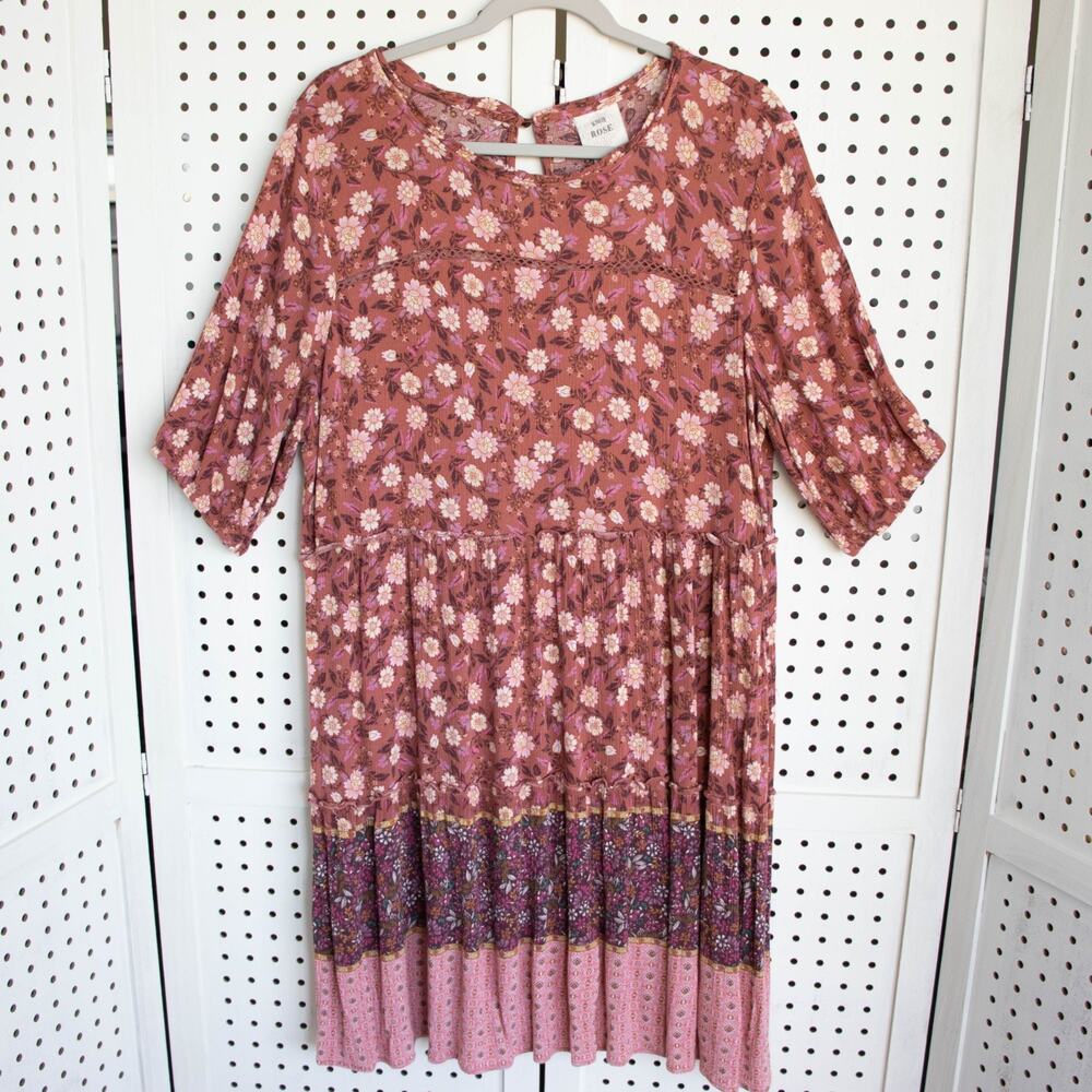 Knox Rose Womens SIZE XL Floral Boho Country Cottage Dress